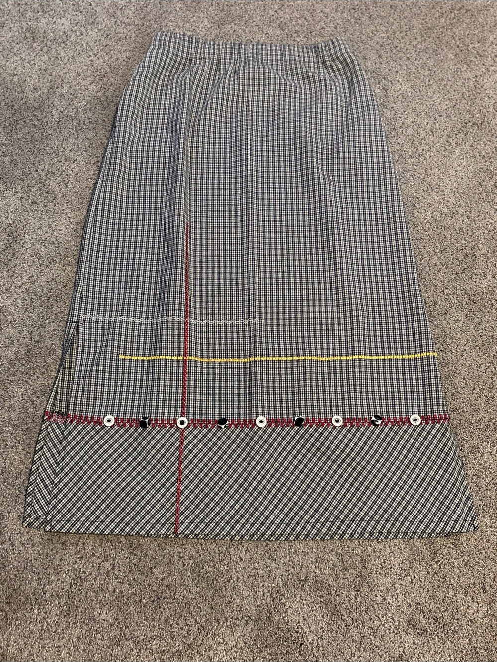Koret Black & White Checked Maxi Skirt with Red & Yellow Stitching
